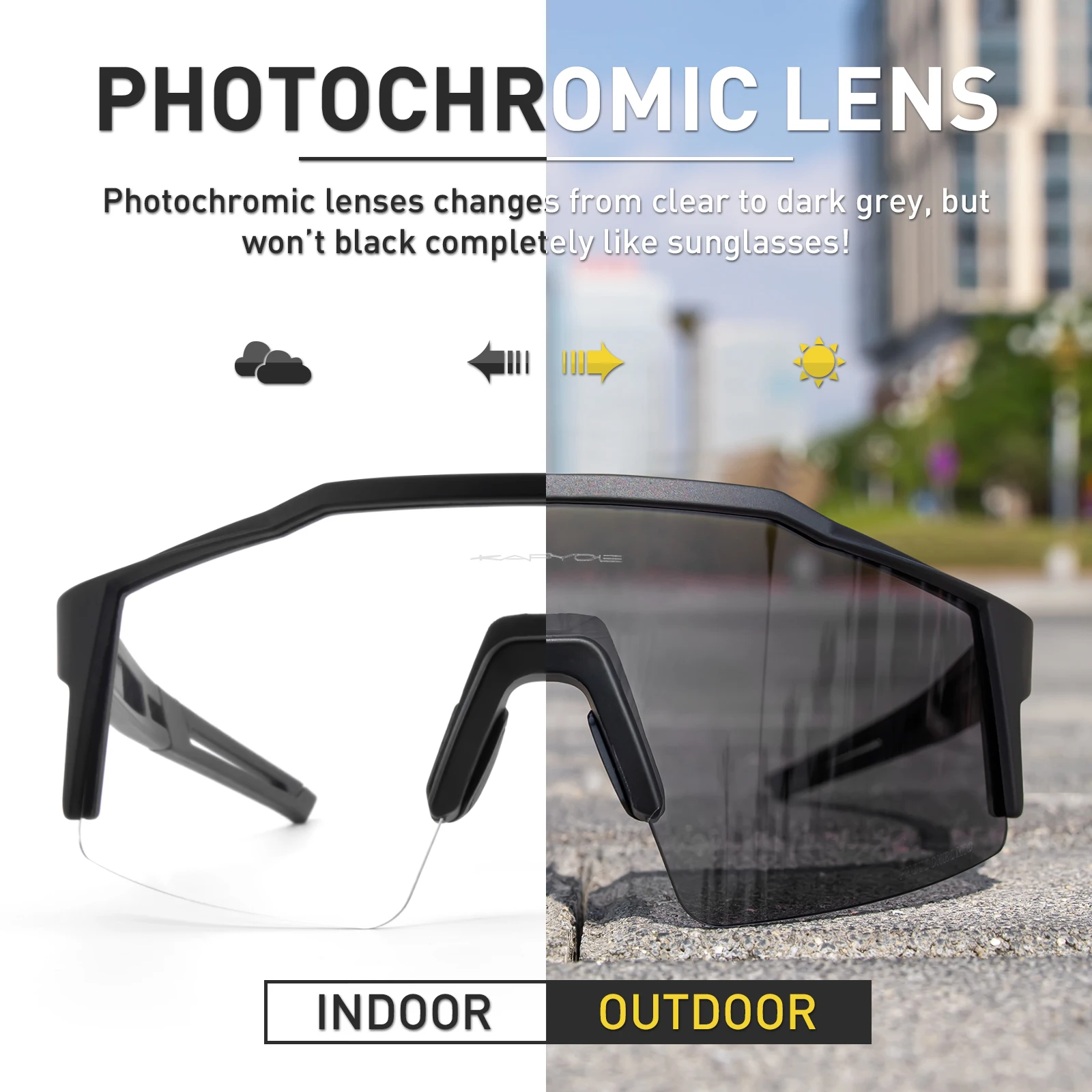 kapvoe Photochromic Cycling Glasses Men Bicycle Glasses Sports Cycling Sunglasses Bike Eyewear Outdoor MTB Cycling Eyepieces