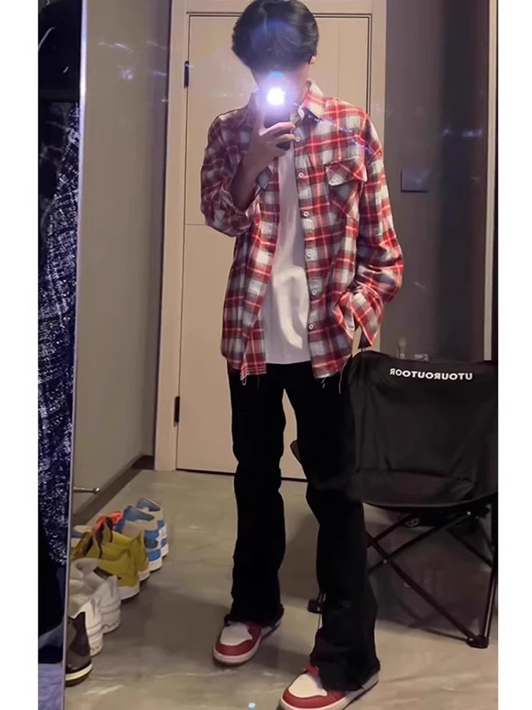 

American Vibe Thiened Fce Lined Men's Jeans High Street Trend Bla Cleanfit Bootcut Pants Winter Wear Youth Faion