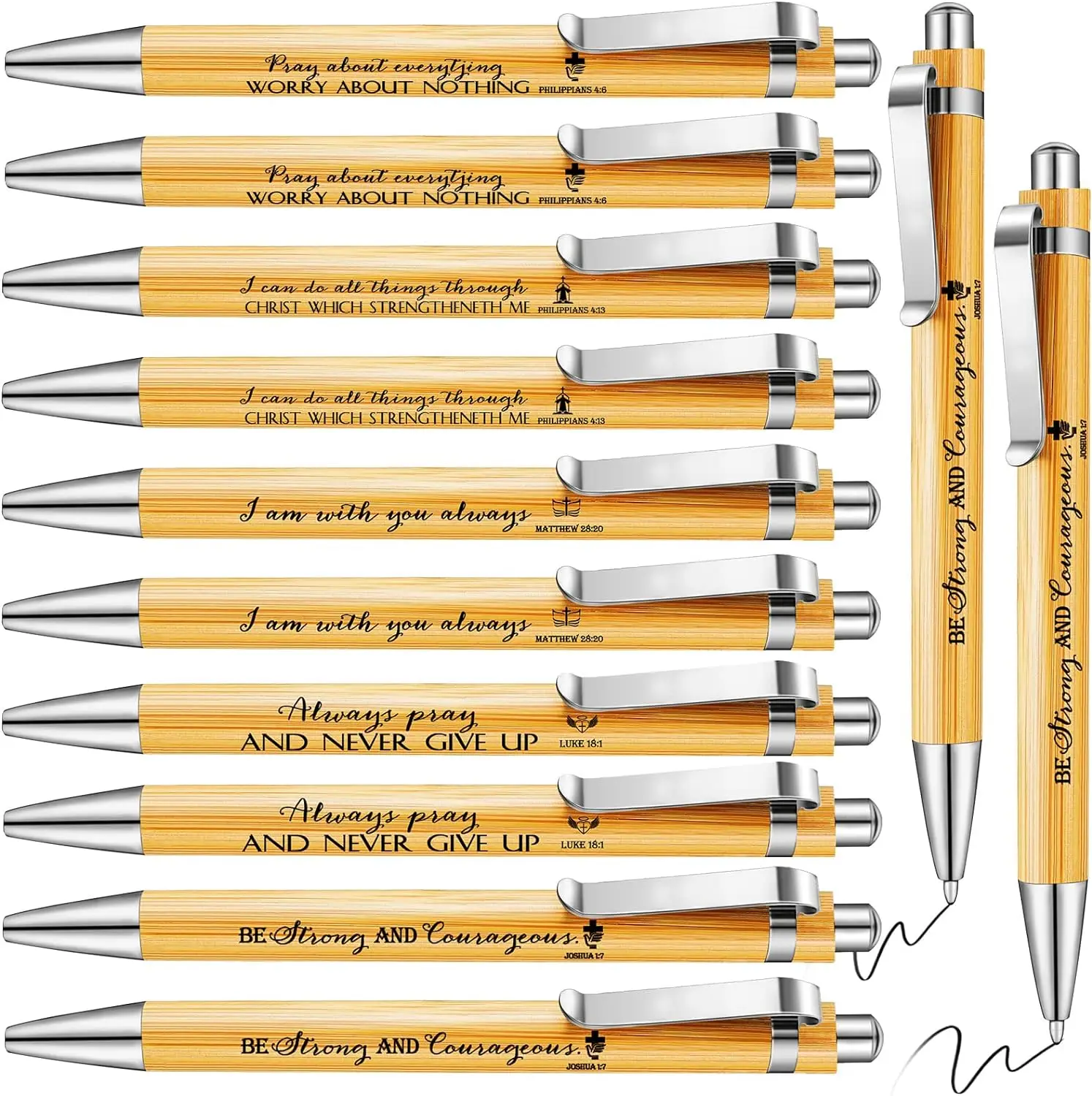 10 Pcs Bible Verse Bamboo Retractable Ballpoint Christian Pens Inspirational Bible Verse Ballpoint Pens with Ink Gifts for Chur