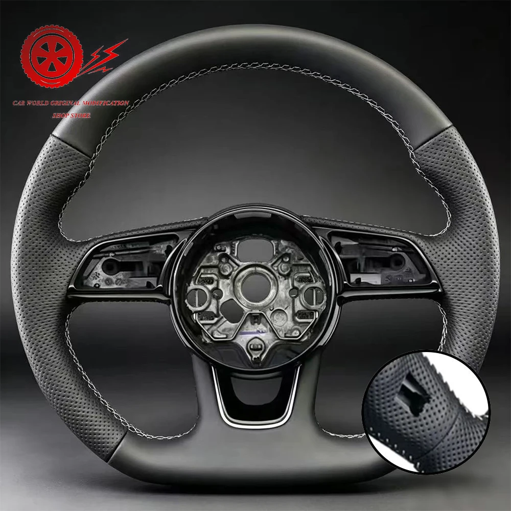 Voor Audi A3 8Y: sportstuur met platte onderkant, bekleed met semi-gepersteerd leer.