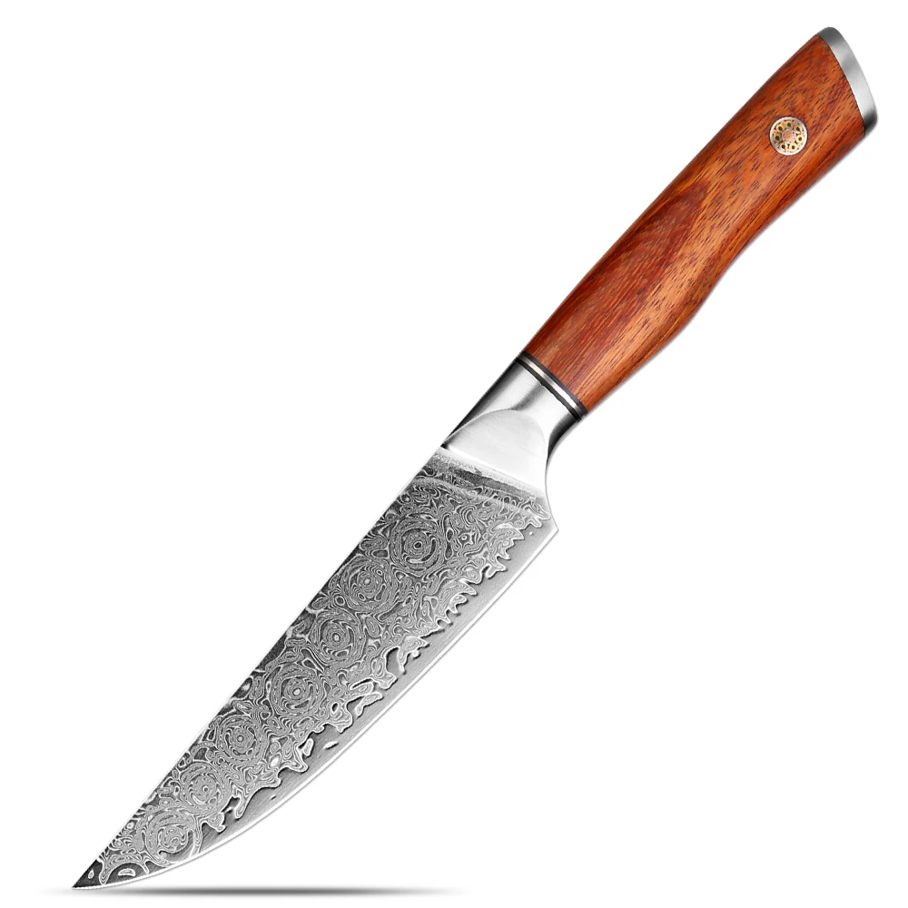 Damascus Utility Knife 5 Inch with Rosewood Handle, Japanese Damascus Steel Sharp Paring Knife , Small Fruit & Vegetable Knives