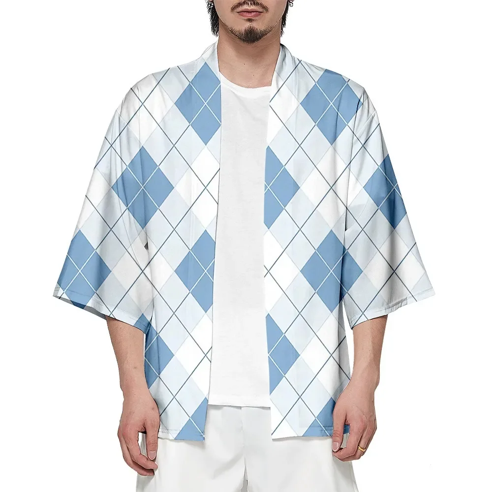 

Summer Classic Plaid Kimono Hawaiian Shirt Unisex Yukata Beach Tops Fashion Bathrobe Loose Kimono Personality Outwear Chic Haori