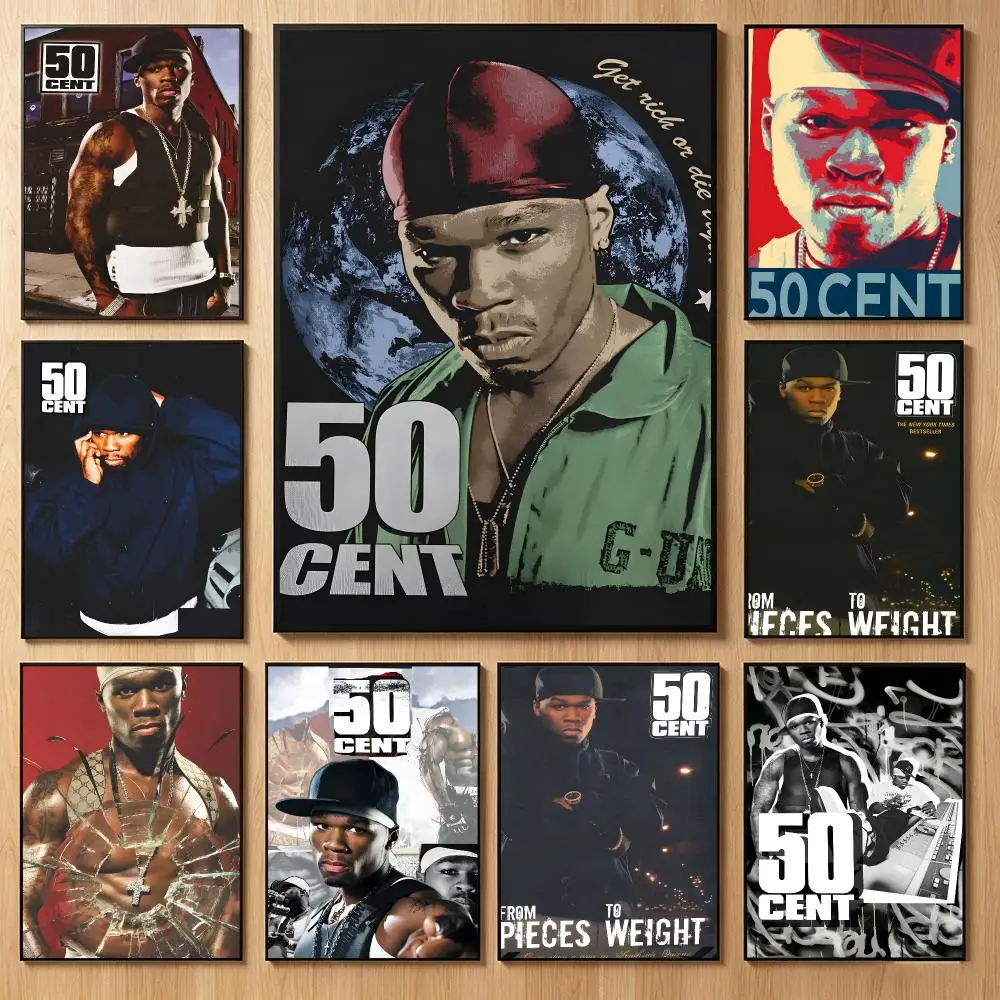 Hardcore Rapper 5‑50 Cent Poster Classic Self-Adhesive PP Wall Sticker for Living Room Bar Decor Gift