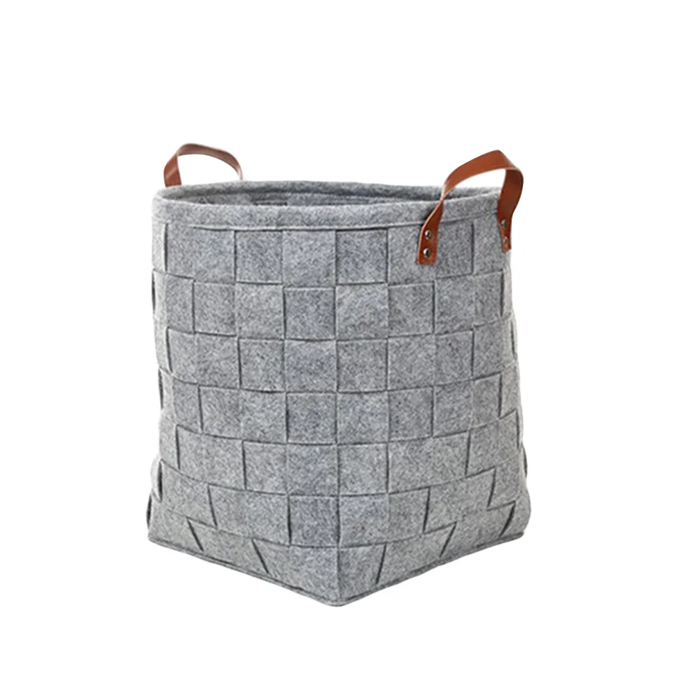 

Handmade Felt Foldable Storage Bin Laundry Hamper Large Capacity Light Grey Handles for Bathroom Bedroom Closet