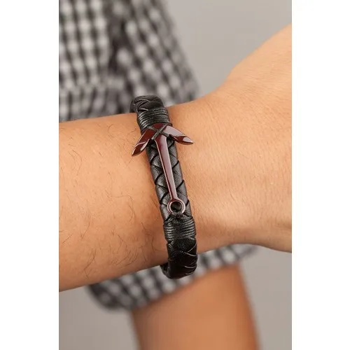 Estiva 316L Anchor Modeled Surgical Leather Burgundy Bracelet