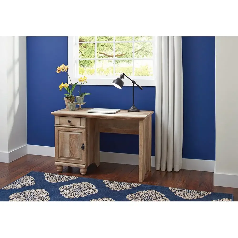 Crossmill Desk with Hidden Storage Lintel Oak Finish Rustic Design Solid Wood Feet Cord Management Country Style 47