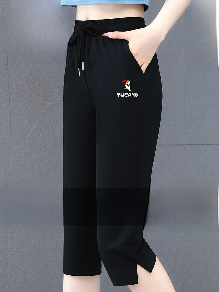 

Брюки из ледяного шелка с прямыми штанинами на семь футов для женщин, дышащие спортивные брюки, летнее новое поступление, удобная высокая талия