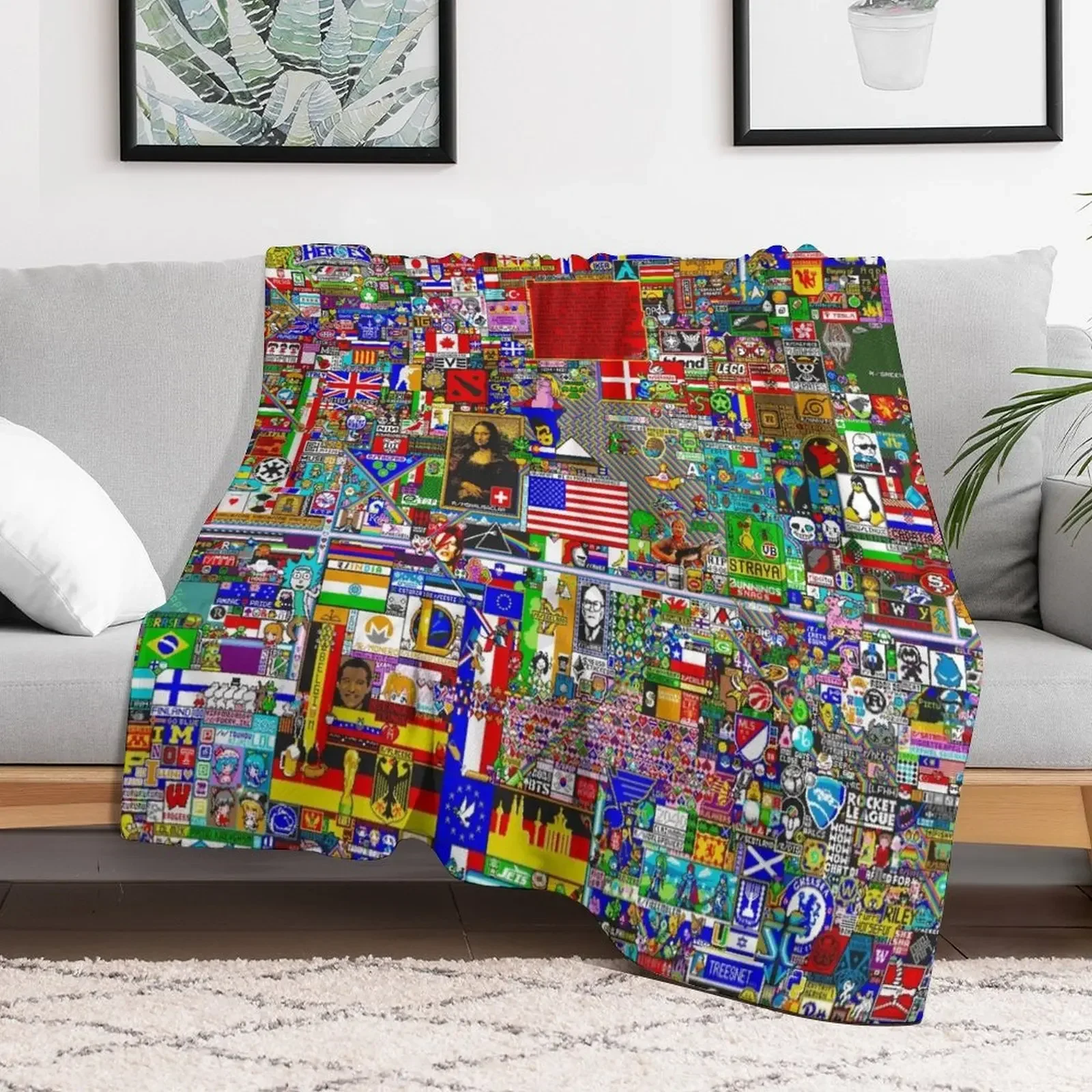 Reddit /r/Place Final Canvas Throw Blanket Cute Flannel Fabric Blankets