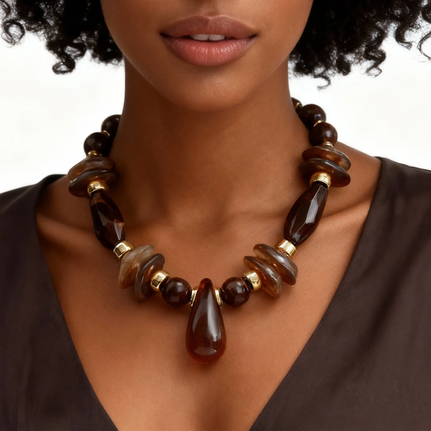 Vintage Acryl Unregelmäßige Geometrische Perlen Halsketten für Frauen Übertrieben Harz Waterdrop Anhänger Halsband Handgemachte Schmuck Geschenke – Detail 8