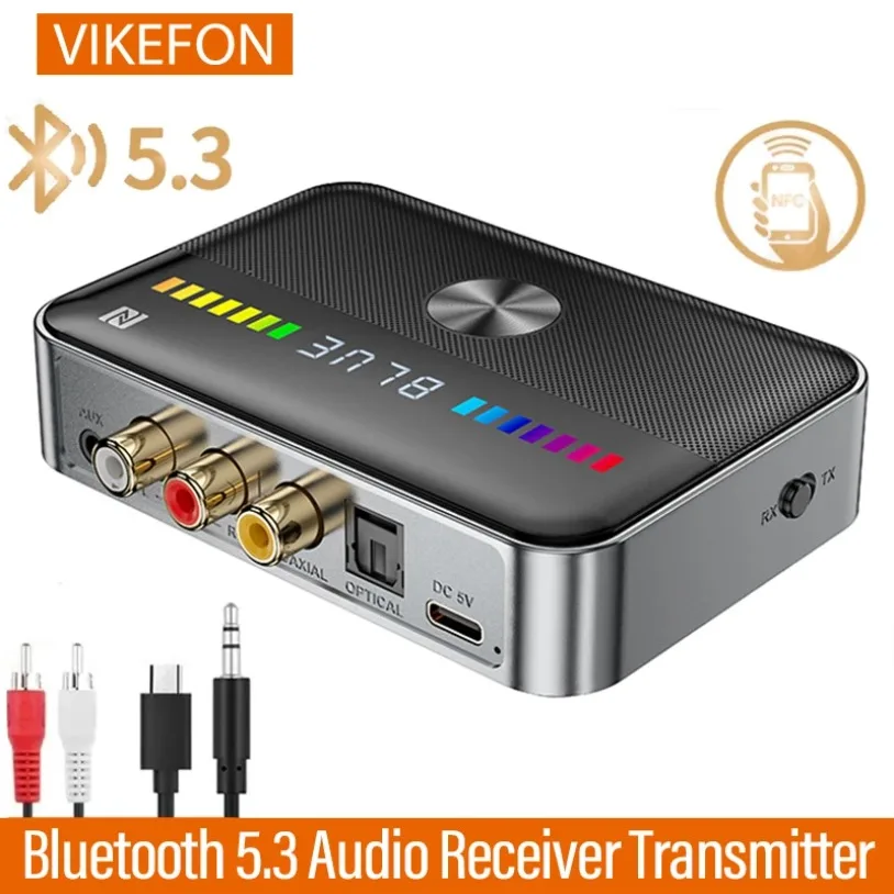 NFC Bluetooth 5.3 Receiver Transmitter 3.5MM AUX RCA Coaxial Optical DAC Converter Wireless Audio Adapter for TV PC Car Speaker