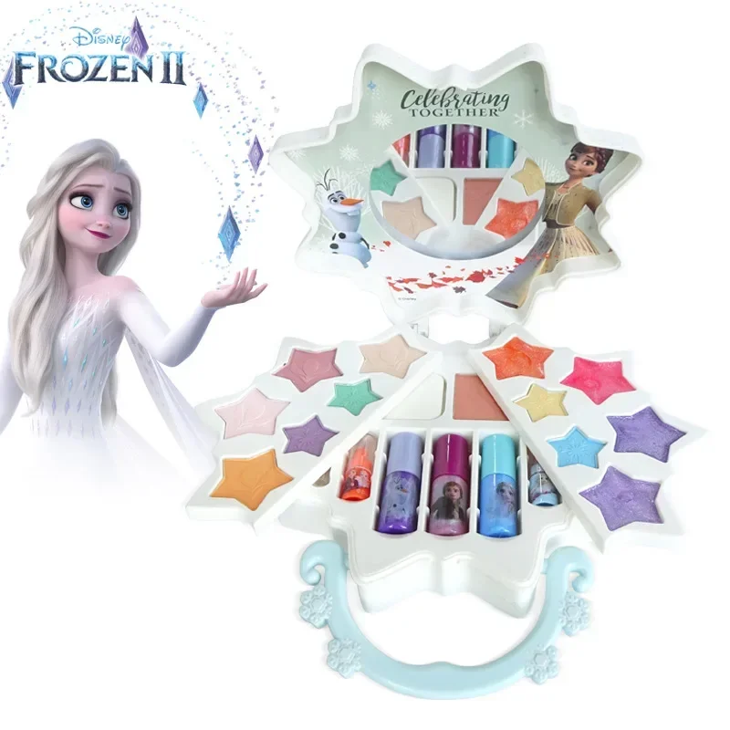 [Disney] Kids Cosmetics Frozen vanity box princess lipstick eye shadow blush nail polish for kids play house toys for girls gift