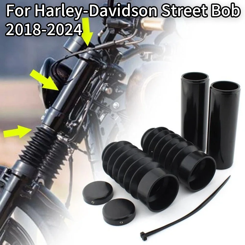 

For Harley Davidson Street Bob 2018-2022 2023 2024 Front Fork Cover Shock Absorber Fork Pipe Cover Gaiters Boots Shock Dust Caps