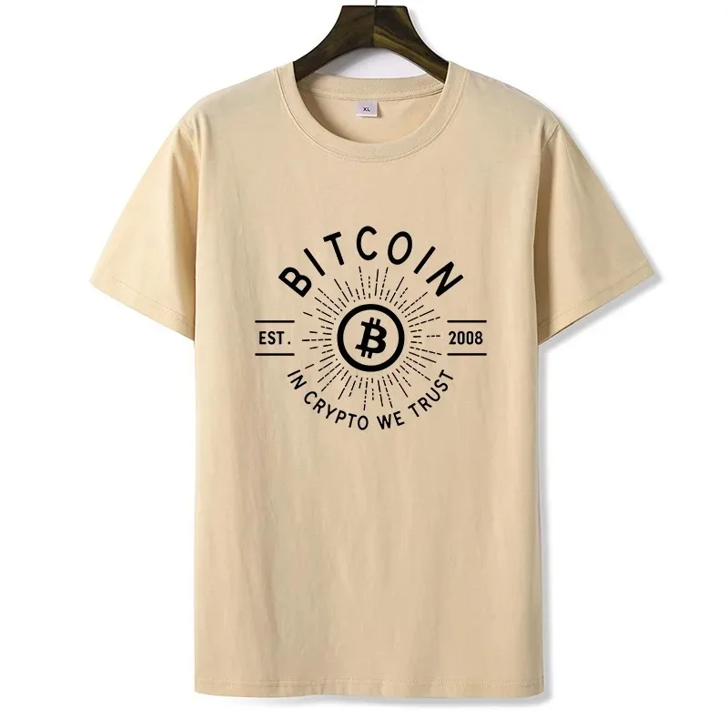 Cotton Bitcoin T-Shirt Ethereum Short Sleeve Success Men\'s Clothing Casual Simple Black Loose Street Tees Wealth Gift Clothing