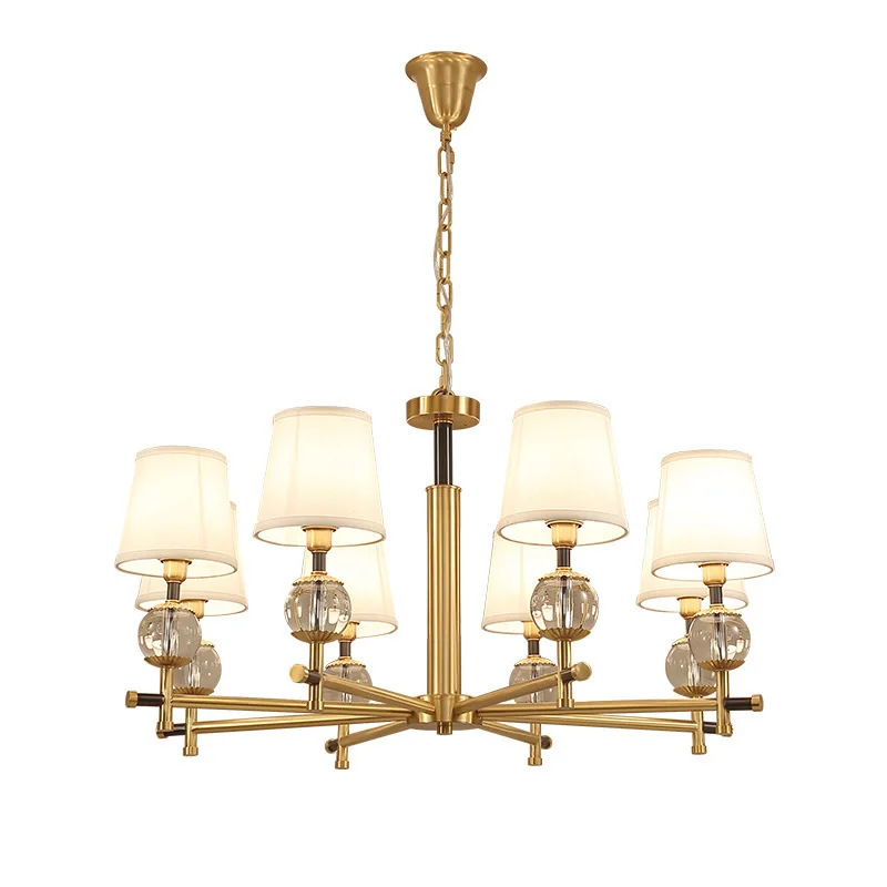 

American style, creative living room full copper chandelier, modern simplicity