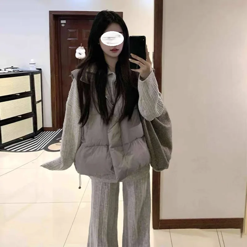 Trendy down Cotton Jacket Women's Loose Stand Collar Washed Combed Cotton Vest Outerwear European Style New Korean Version