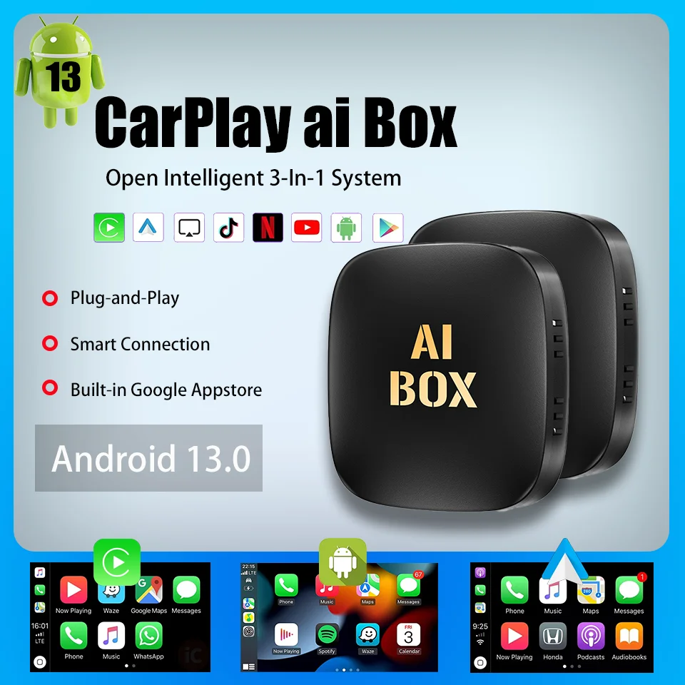 

CarPlay Smart Box Android 13 проводной и беспроводной CarPlay автомобильный адаптер Android для Netflix для YouTube Автомобильный мультимедийный автомобиль