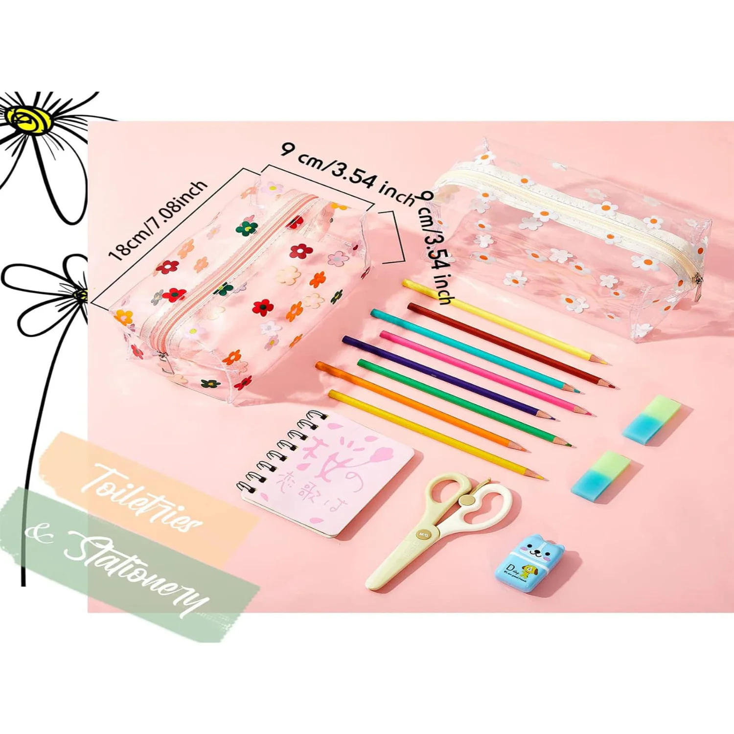 2pcs Small Pattern Makeup Bag, Portable Toiletry Bag For Women's Travel, Vacation, And Daily Use