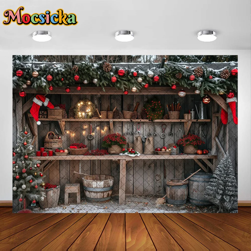 Mocsicka Photography Background Christmas Tree Wreath Window Room Decoration Backdrop Family Xmas Holiday Portrait Studio Prop