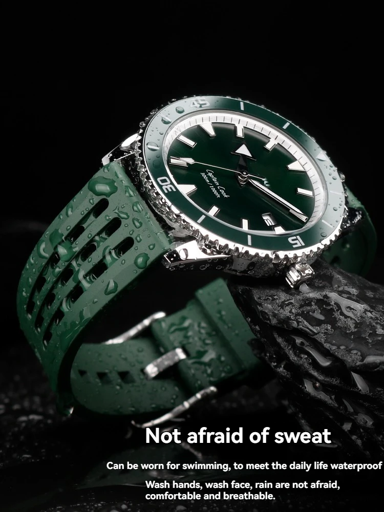 Cinturino per orologio in caucciù fluoro da 20 mm 22 mm per Breitling Avenger/Blackbird/Seawolf |    Materiale FKM durevole |   Barre primaverili a sgancio rapido