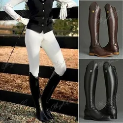 Botas altas de cuero PU para jinete de rodilla de caballo, zapatos ecuestres largos, Bootcut Rider, traje Medieval de eje ancho para mujer