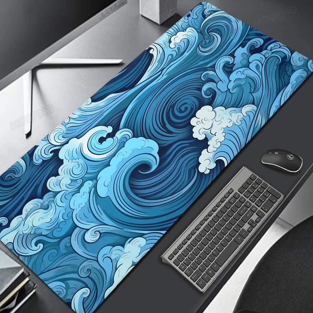 

Laptop Office Mats Flowy Waves Desk Mat Blue Water Mouse Pad Large Kawaii Gaming Mousepad XXL Gamer Carpet Computer Mouse Mats