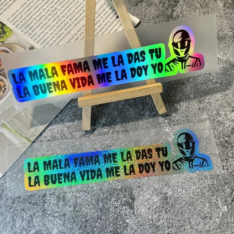 2pcs Holographic Spanish Rider Quote Vinyl Sticker Waterproof UV Resistant Decal for Car Motorcycle Laptop Luggage