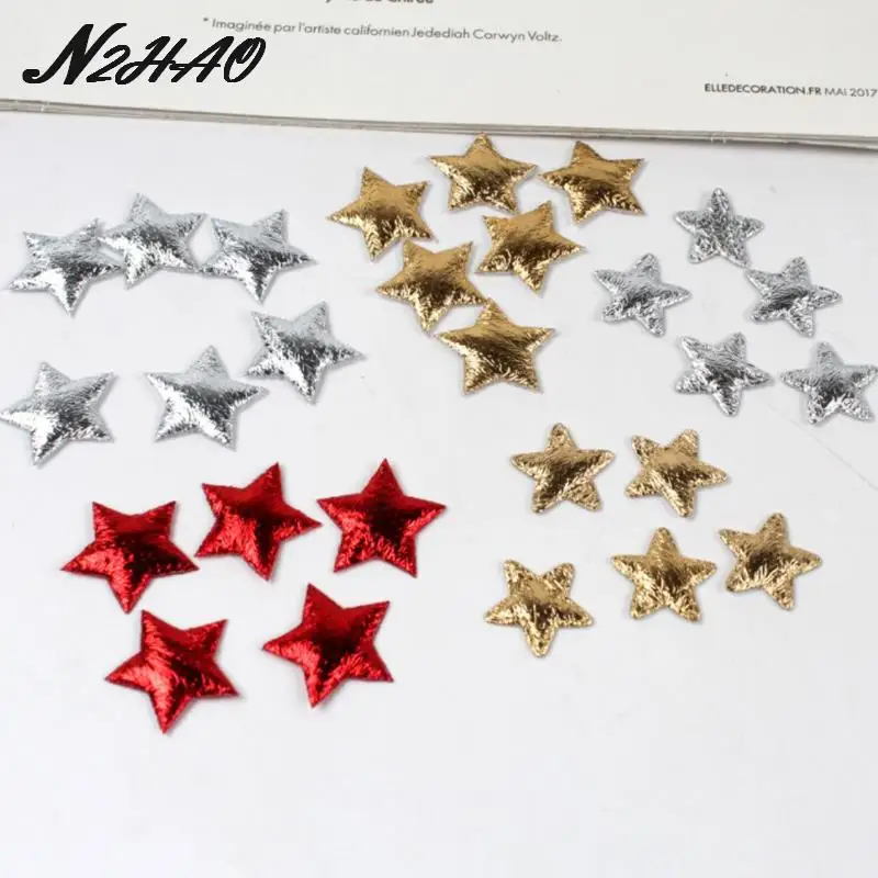 100pcs DIY Scrapbook Cards Ornaments Embossing Sticker Gold/Silver Star Foam Fabric Stars For Christmas Party Decoration