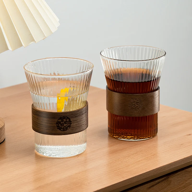 جيانكسي مطرقة كوب زجاجي منقوش للقهوة ، طقم الكونغ فو الصغير ، كوب الشاي ، خاتم الخشب ، أكواب رئيسية