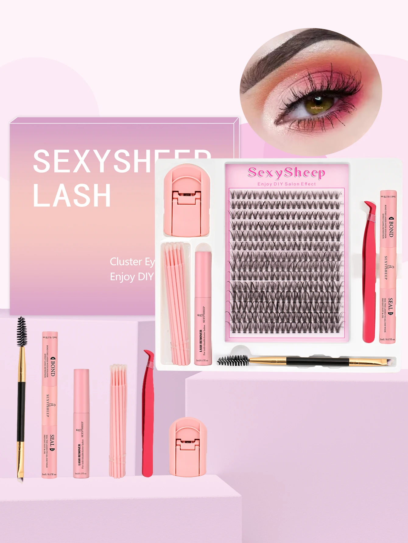 DIY Lash Cluster Natural Eyelash Extensions 8-18MM Individual Lashes Extensions with Bond and Seal Remover Lash Brush Tweezers