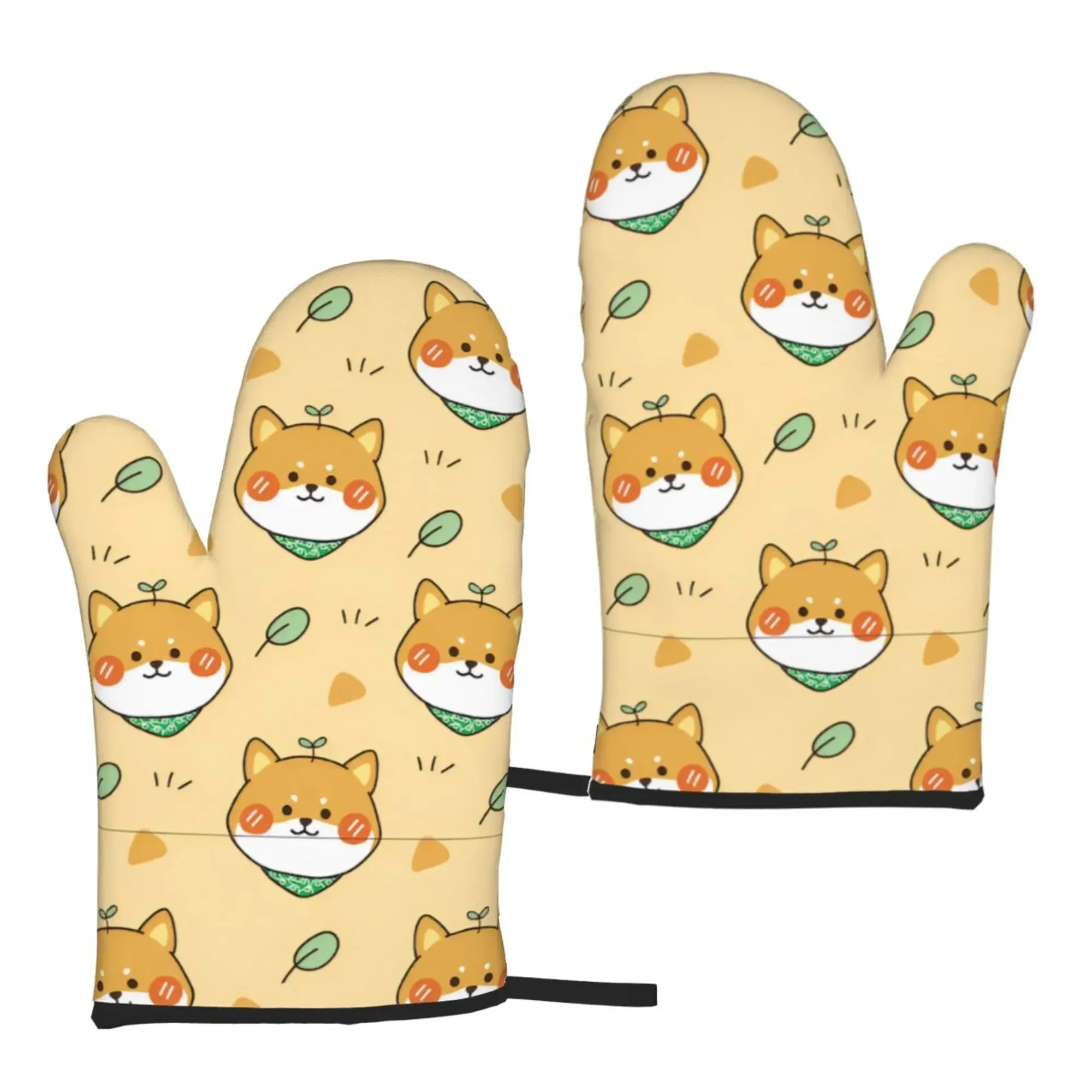 Kawaii Corgi Dog Pattern Women Girl Kitchen Oven Mitts 2pc Microwave Gloves Bbq Cooking Gloves Heat Resistant Gloves One Size