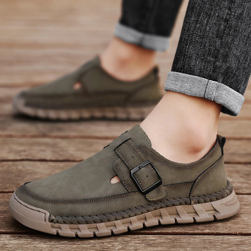 

Classic Khaki Men's Casual Shoes Handmade Soles High-quality Leather Business Shoes Versatile Men's Loafers for Daily Use
