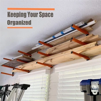 2Pcs Heavy Duty Metall Holz Organizer Rack Wand Montiert Holz Lagerung Rack Werkstatt Organizer Indoor Outdoor Garage Werkzeug Schrank