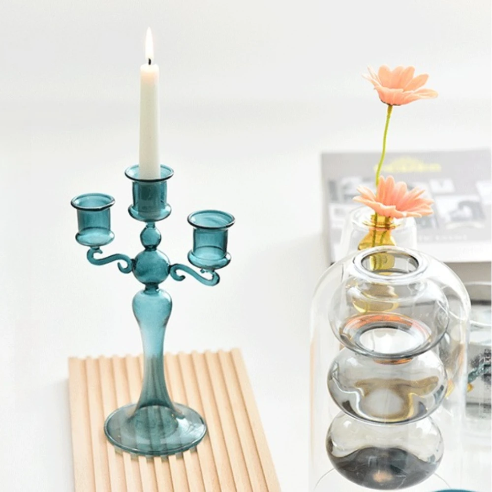 3 Heads Retro Transparent Candlesticks Taper Candle Holders Creative Romantic Table Centerpieces Wedding Party Decoration