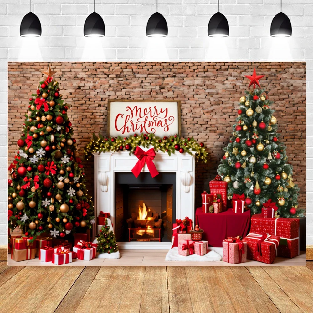 Christmas Fireplace Theme Backdrop for Photography Burning Fireplace Xmas New Year Winter Family Party Decor Photo Background