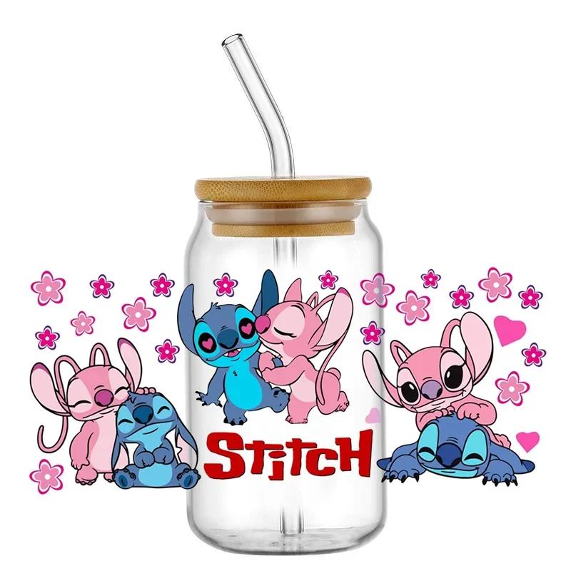 

16oz Libbey Beer Coffee Glass Can Cup Wrap UV DTF DIY Sticker Self adhesive Miniso New Stitch Cartoon UV DTF Cup Wrap