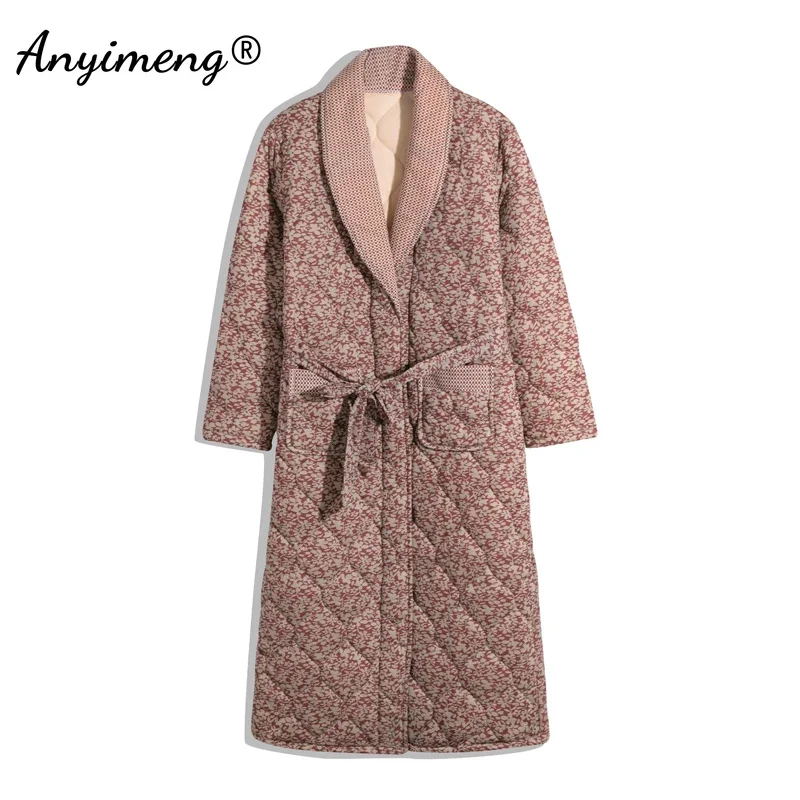 Thick Winter Home Coat Air 3 Layer Padded Knitted Cotton Bathrobe Warm Kimono Floral Printing Big Size Women\'s Bathrobe Robe New