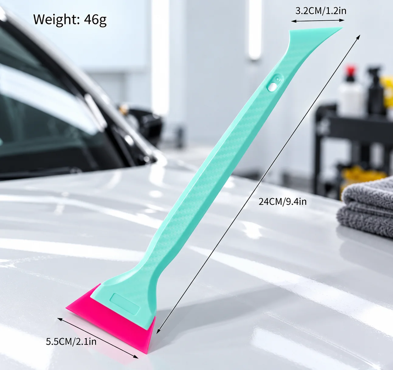 2-in-1 Long Handle Window Tint Squeegee with Soft Rubber Blade and Narrow Edge Tucking Tip for Film Water Removal Car Wrap Tool