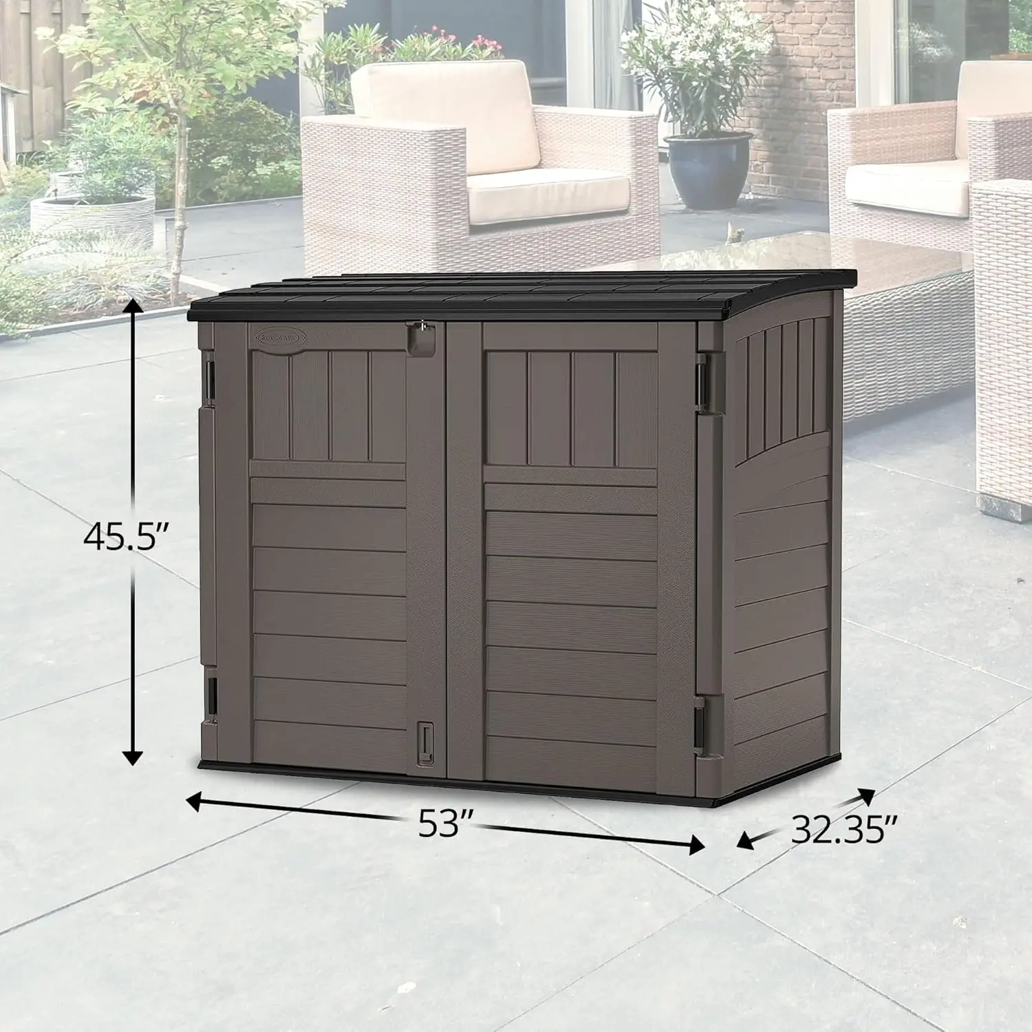 Modernist 4' x 2.5' Lockable Outdoor Garden Resin Low Profile Horizontal Storage Shed with 3 Doors 34 Cubic Feet