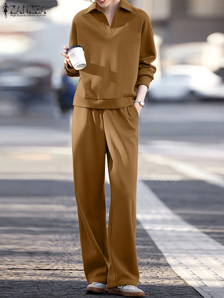 Fashion Woman Sweatshirt Pant Sets ZANZEA Autumn Elegant Casual Long Sleeve Hoodies Trousers Suit Matching Sets 2pcs Outfits