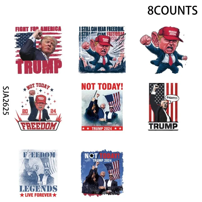 8pcs Trump 2024 UV DTF Cup Stickers, Waterproof Sticker Pack for Decorating Mugs, Cups,DIY Art Supplies，Home Decoration