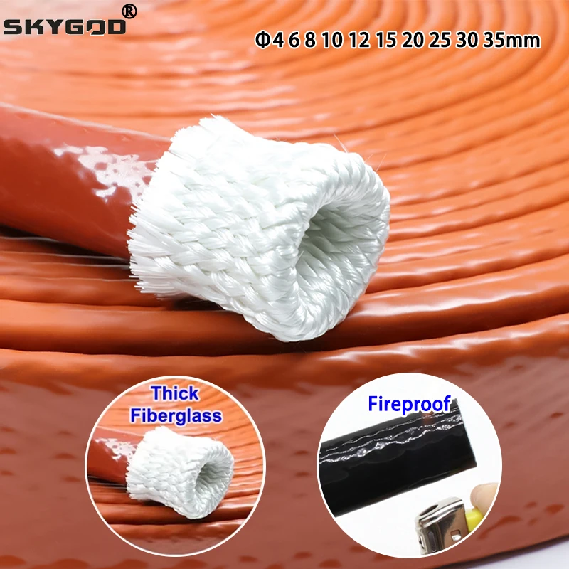 

Fiberglass Sleeve Dimater 4 6 8 10 15 20 25 30 35mm Silicone Resin Coated Glass Fiber Braided High Temperature Resistant Tube