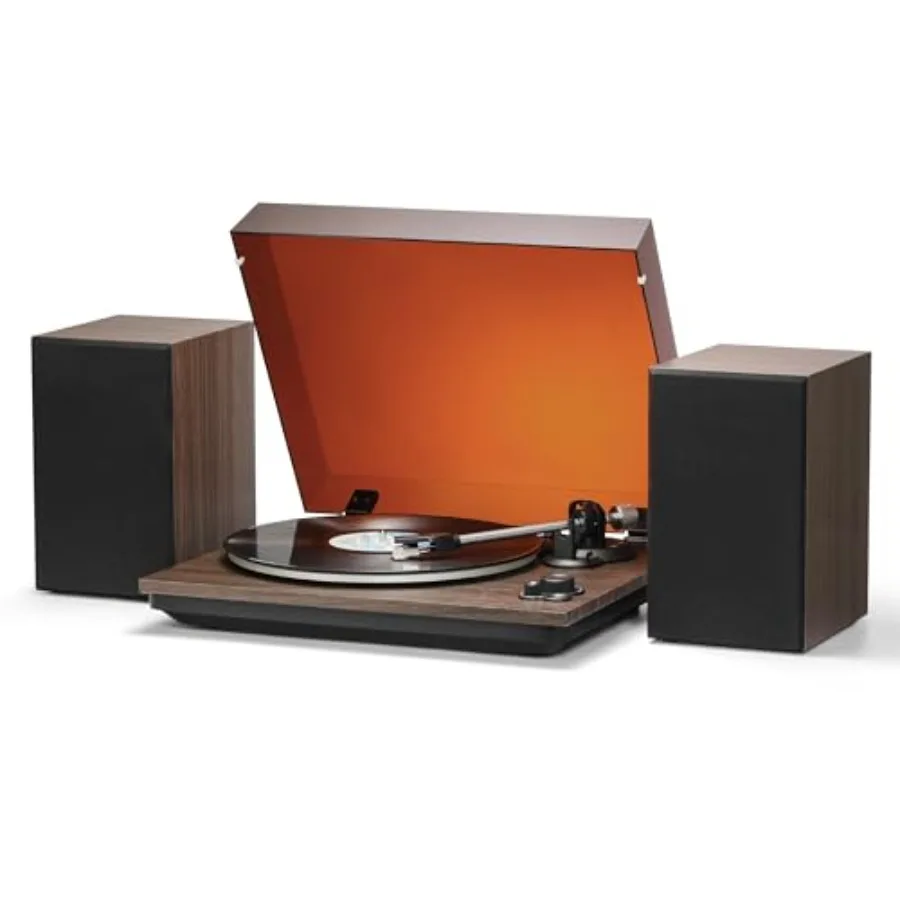 

2-Speed Belt-Drive Vinyl Record Player with AT-3600L Cartridge 60W Speakers Built-in Phono Preamp BT and AUX-in Input Auto Stop