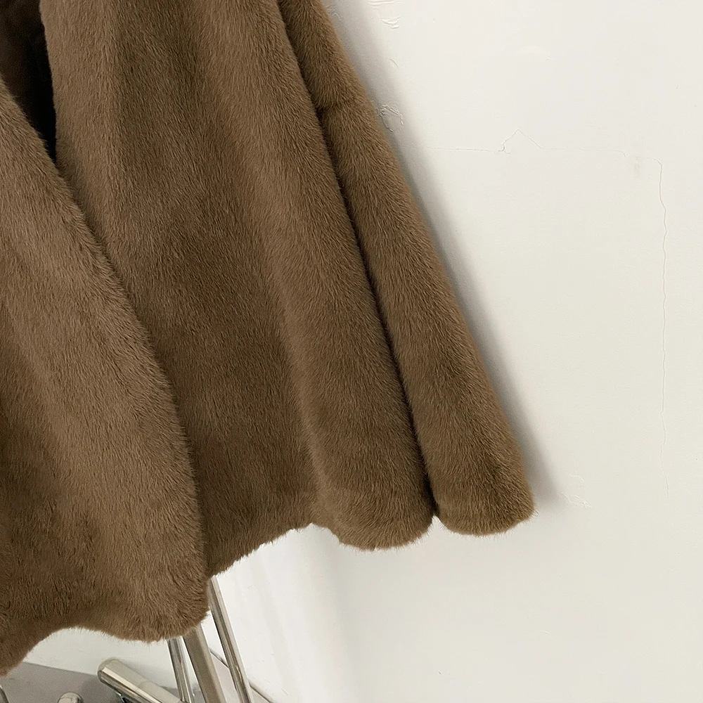 Oftbuy jaqueta fofa feminina mangas compridas novo casaco de pele falsa feminino outono inverno solto moda pele grossa roupas superiores artificiais