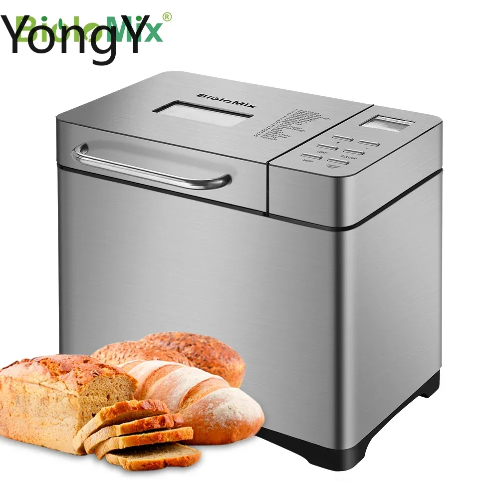 Biolomix Stainless Steel 1KG 19-in-1 Automatic Bread Maker 650W Programmable Bread Machine with 3 Loaf Sizes Fruit Nut Dispenser