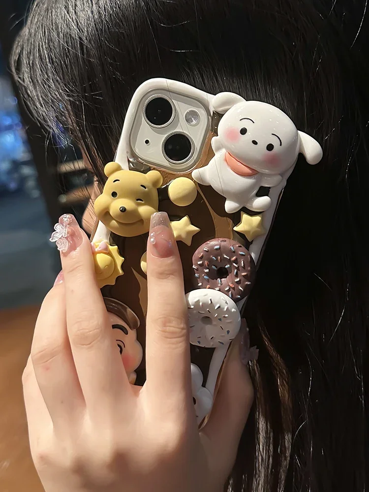 Cream glue mobile phone case material pack, food and play puppy bear DIY handmade set.