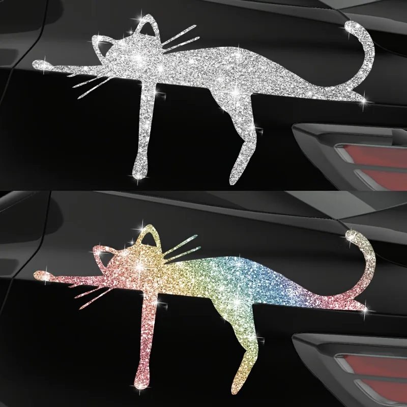 1PC Nachahmung Diamant Glitter Katze Aufkleber Wasserdicht für Auto Heckscheibe Dreieckige Fenster Elektrische Roller Spaß DIY Vinyl Aufkleber