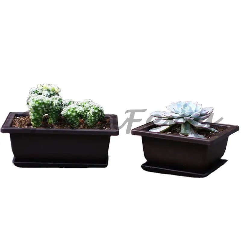 1PC Flower with Tray Balcony Square Flower Bonsai Bowl Nursery Pot Planter Potted Plant