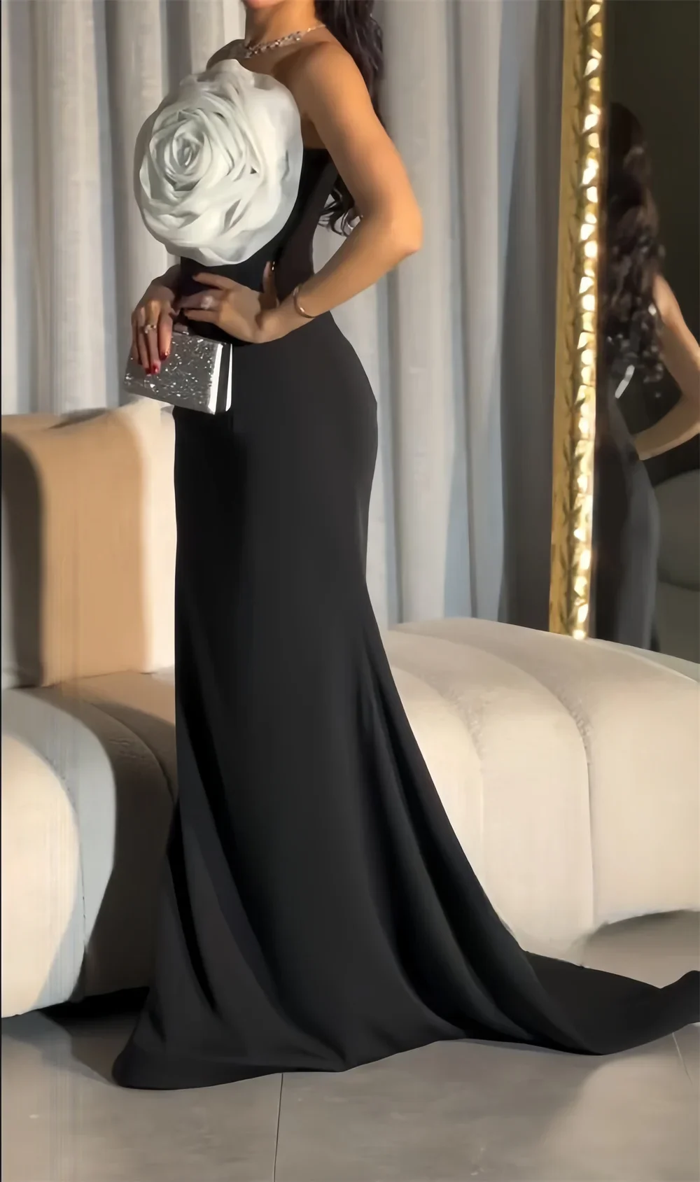 Customized Prom Dress Formal Dearin Strapless A-line Floor Length Skirts Sleeveless 3D Flower Bespoke Occasion Dresses Saudi Ara