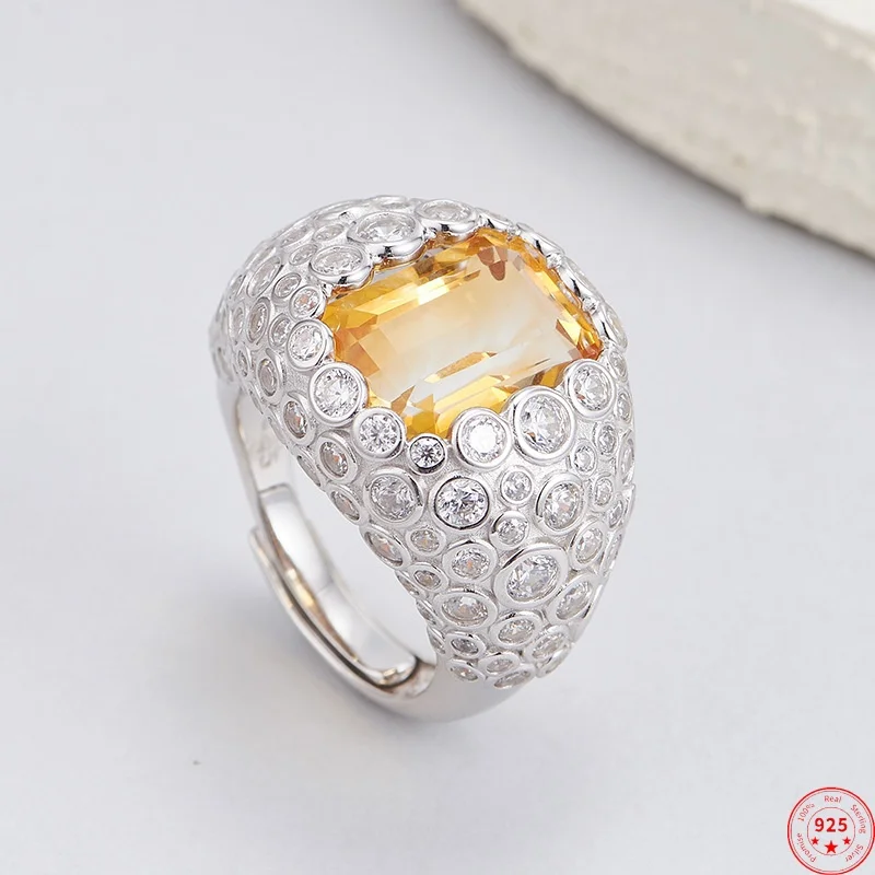 

Кольца из стерлингового серебра 925 пробы для женщин и мужчин, плотный самолет, натуральный цитрин, супер сверкающие, полный циркон, модные ювелирные изделия, оптовая продажа