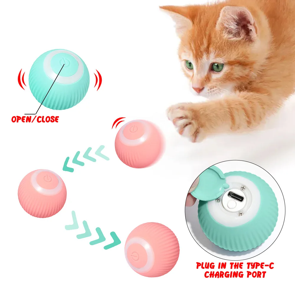 Bola de juguete eléctrica para mascotas, Bola de salto giratoria automática, carga USB, juguete para gatos y perros, entretenimiento para mascotas,